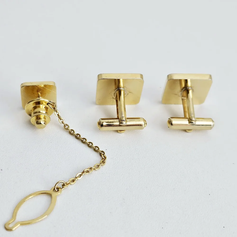 Yves Saint Laurent Gold-plated Cufflinks & Tie Tack Set